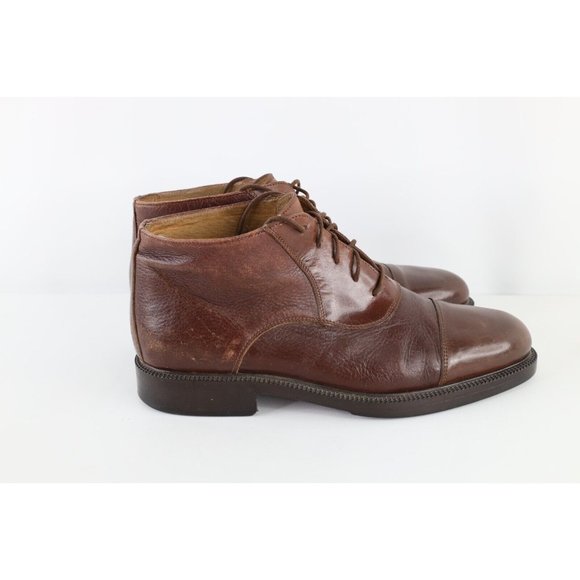 Vintage 90s Mens Size 12 Distressed Leather Toe Cap Ankle Chukka Boots Brown main image 13